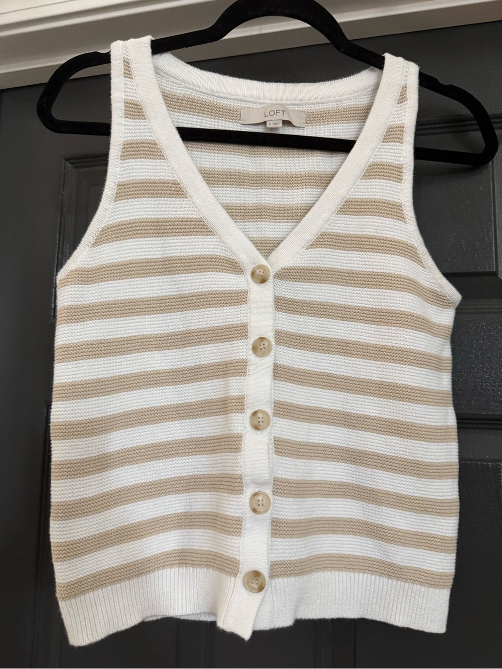 LOFT Cream and Tan Striped Button-Front Knit Camisole